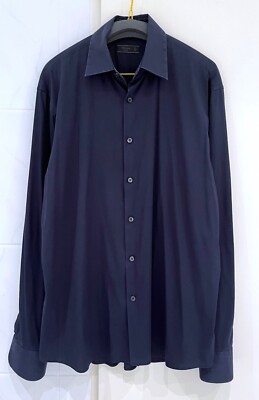 Prada Herren Hemd Blau Baumwolle Stretch Navy Blue Shirt L 41