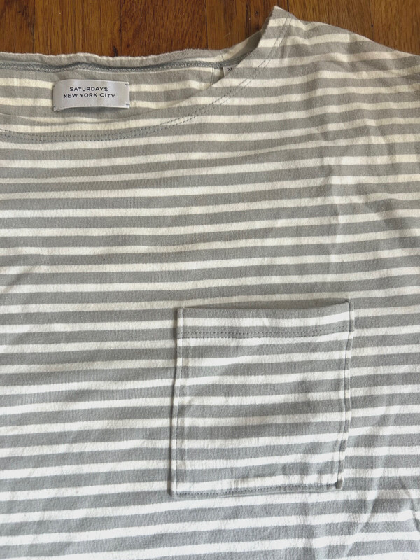 SATURDAYS NYC SURF - Mens Striped Pocket T-Shirt - White Grey - X-Large XL Tee