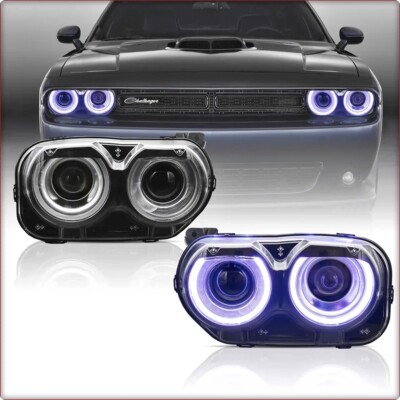2x SCHEINWERFER HAUPTSCHEINWERFER FÜR DODGE CHALLENGER 2015 - 2023 RGB D2S / EU