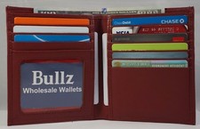 Genuine Leather Large Hipster Bifold Credit Card Id Men's Wallet Euro Burgundy