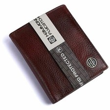 New Authentic RFID Protected Brown BI-Fold Genuine Leather Mens Wallet