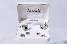 Jascott Square Onyx  Silver Tone Cufflinks Cuff Links In Box