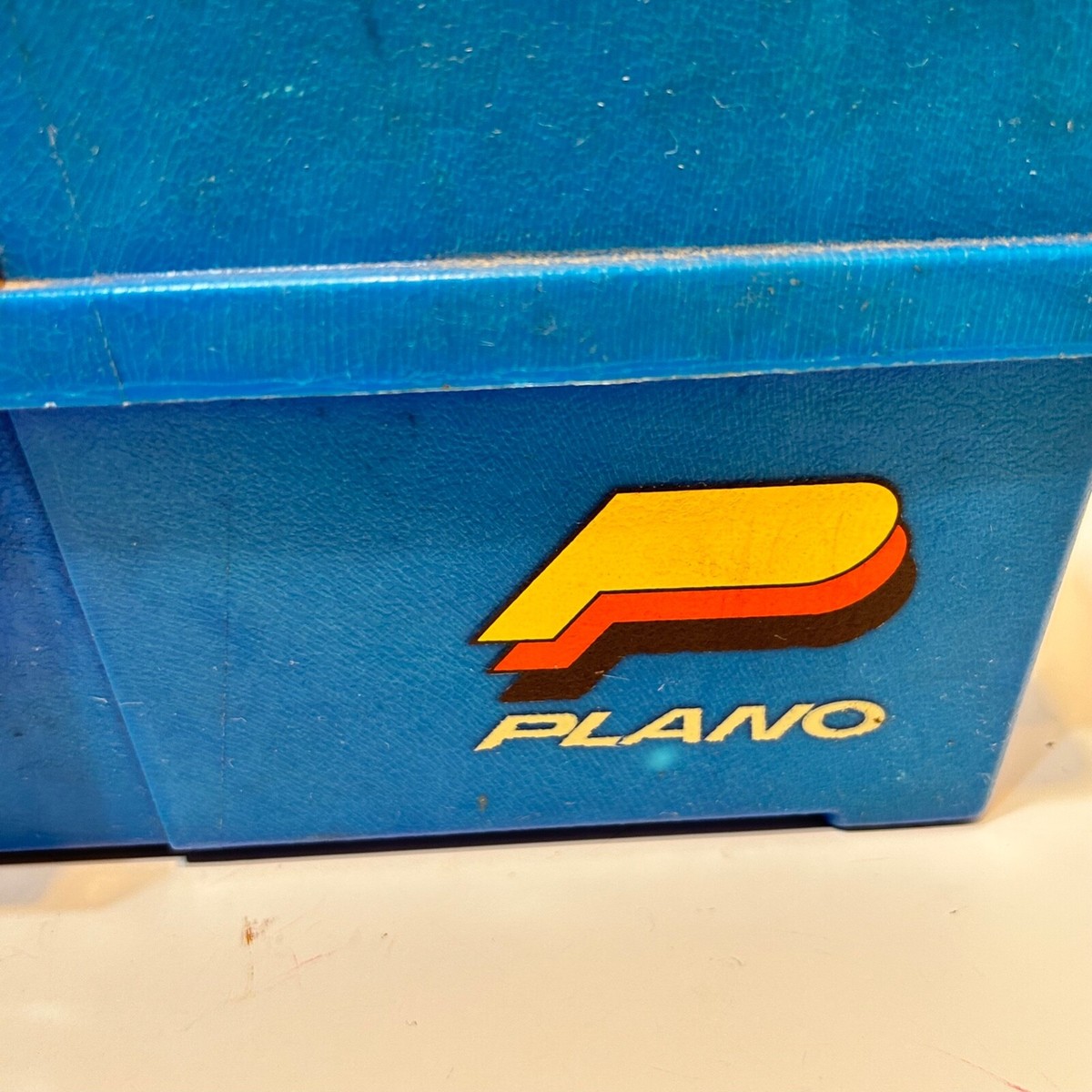 Vintage Plano Fishing Tackle Box with Hinged Tray Latch Blue 13 x 6 x 5  inches