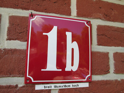 Hausnummer weiß-rot Emaille 1b 2b 3b 4b 5b 6b 7b 8b 9b 10b 11b 12b 13b -18cm18cm