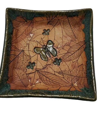 Malabar Meyer Studio Art Ceramic Pottery Leaves Imprint trinket tray/dish Signed