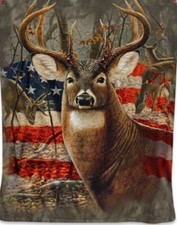 Deer Hunting American Flag 3pc Bedding Set Full SZ Fitted Sheet  2 Pillowcases