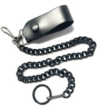18 inch Heavy Duty Biker Chain with Leather Belt Loop BLACK - Made in USA