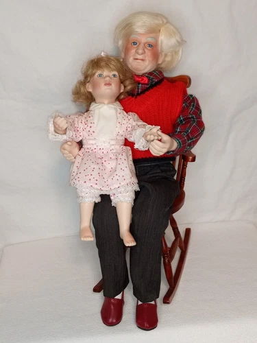 ~I LOVE YOU GRANDPA~ Danbury Mint Porcelain Dolls & Rocking Chair by Larry Nobel