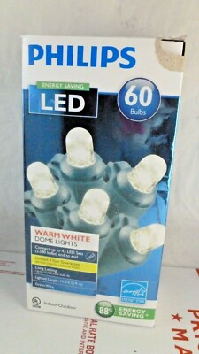 Philips 60 LED Dome Bulbs Lights Warm White Indoor/Outdoor Christmas Green Wire