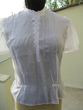 Antique Hand Stitched Embroidered Linen Blouse (1930) Size 36