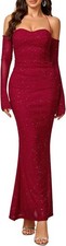 Parthea Women's Sexy Dress Shoulder Free Long Sleeve Cocktail Party Evening Gown