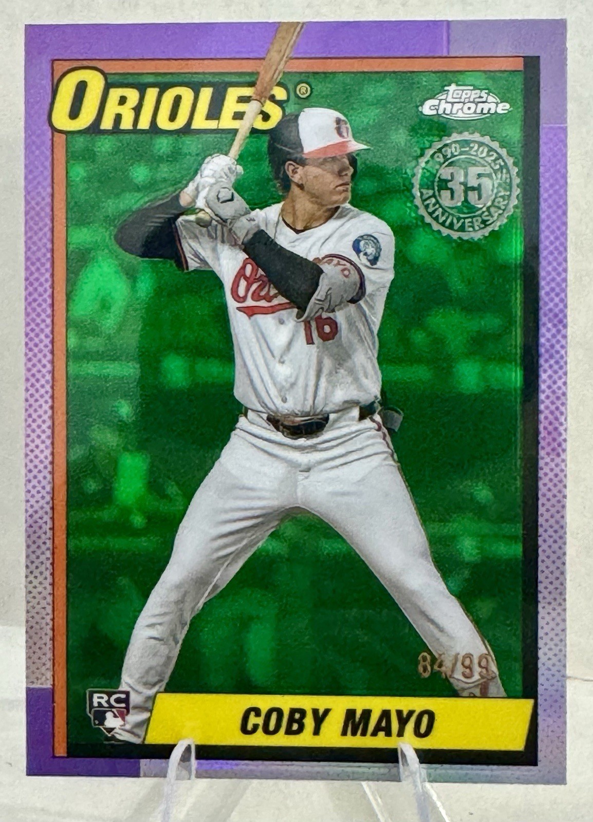 Coby Mayo 2025 Topps Chrome Green Refractor 1990 35th Anniversary #84/99 Orioles