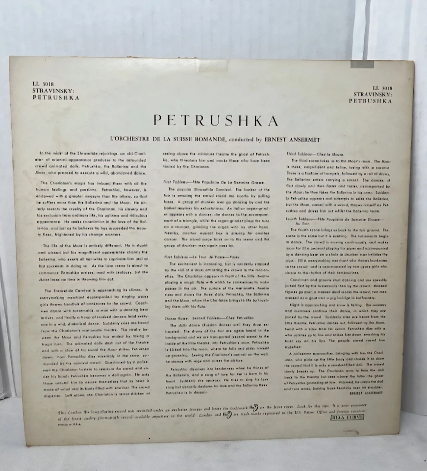 Stravinsky Petrushka Ansermet Suisse Romande Decca 1958 London CS6009 Vinyl LP - Imagem 2 de 2