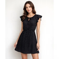 Old Navy Dress Womens M Black White Flutter Sleeve Polka Dot Fit N Flare Retro