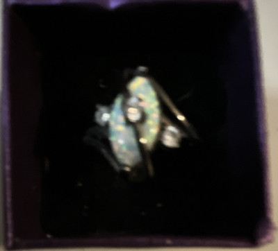 18k Silver Marquise White Opal Ring Size 9 New with Packaging