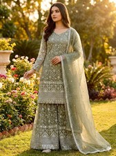 Designer Wedding Wear Silk Kurta Palazzo With Dupatta For Women  Girls