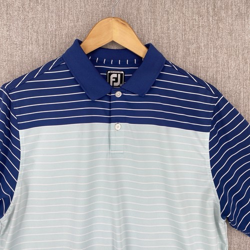 Footjoy Polo Shirt Men Medium Blue Performance Golf Striped Stretch Athletic Fit - Picture 4 of 14