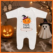 Personalised baby trick or treat all in one available in blue or pink.