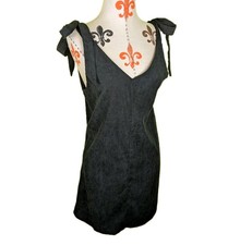 SHEIN Shoulder Tie Short Corduroy Dress Black Sleeveless V-Neck Womens S EUC