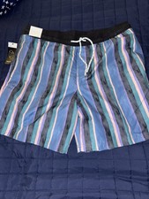 Men  s Vertical Striped Swim Trunks w/Liner  Size L  Summer  Casual Wear