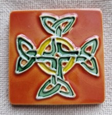 Glazed Ceramic Tile Raised Celtic Cross Design Fridge Magnet - Fitz Deisgns 6cm