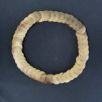 Vintage Hammered Gold Medallion Disc Statement Stretch Belt 26-34'' Hippie Boho