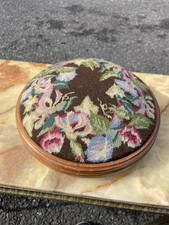Fußhocker,, viktorianischer Stil rund mit Blumen Gobelin Top 10" Durchmesser, Vintage