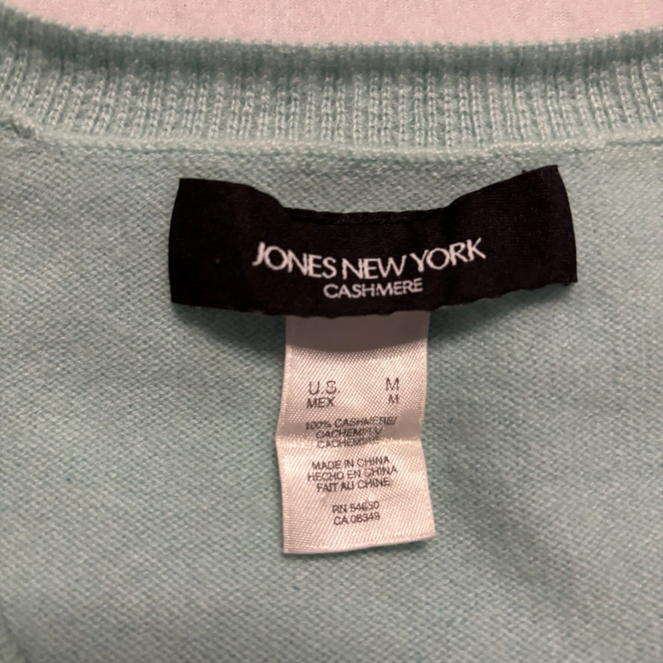Suéter Jones New York Para Mujer M Azul 100% Cachemira Cuello en V Pullover Manga Larga Foto 3 de 4