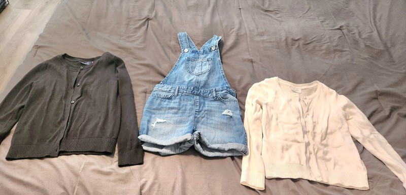 Girls The Children's Place Blue Denim Overalls and 2 Cardigans Size 6 and 8