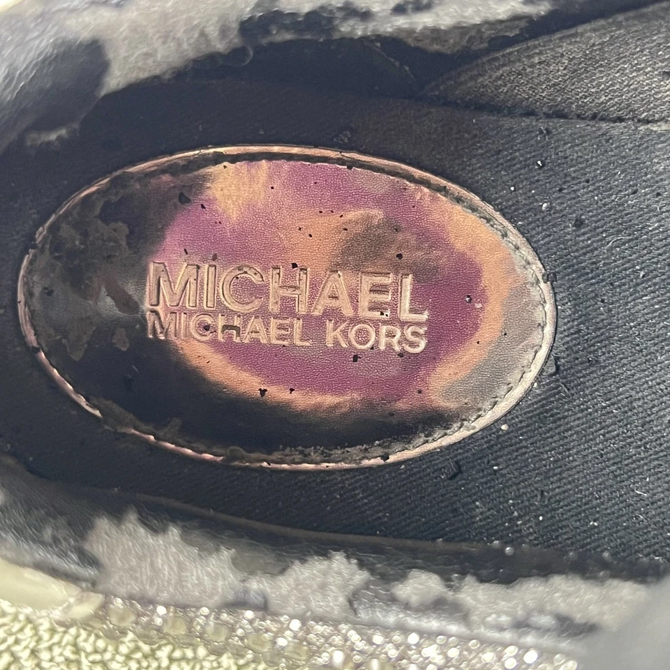 MICHAEL Kors Cosmo Womens 8 Silver Glitter Rhinestone Chunky Sneaker Shoe Metall - Image 3 of 4