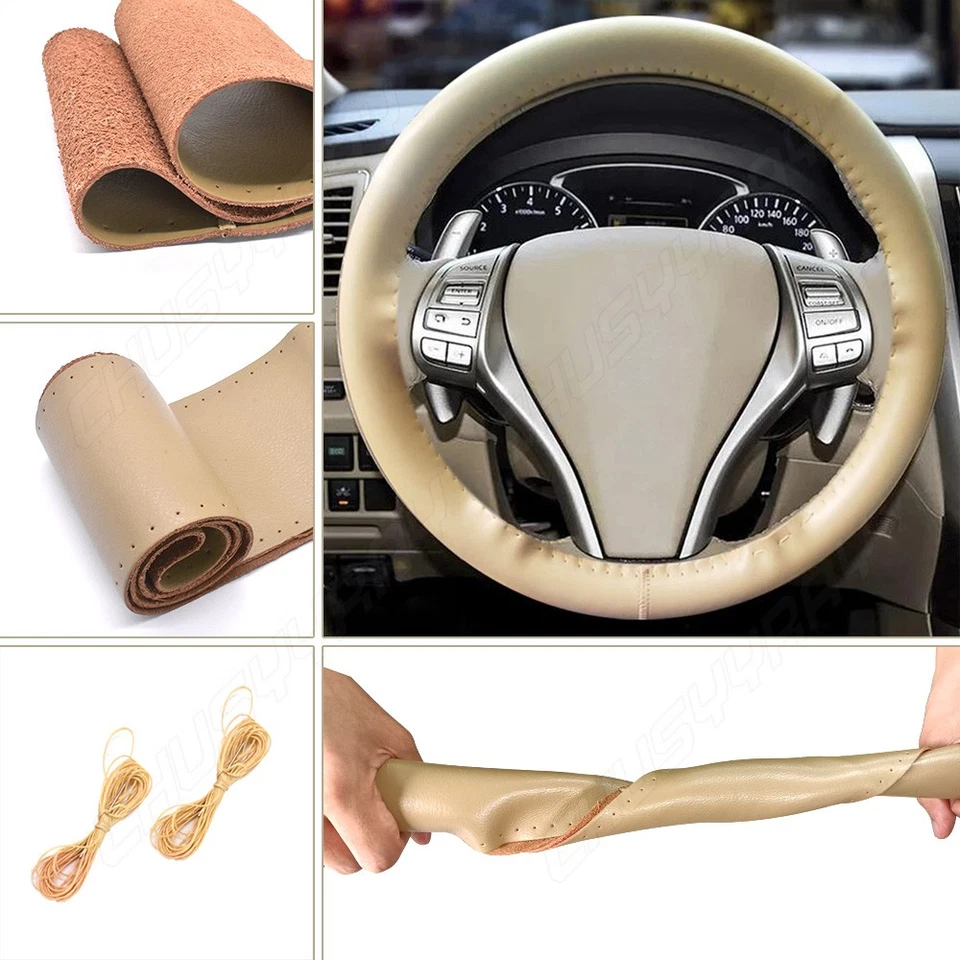 PARA Mercedes Benz Bege 38cm 15 polegadas Capa de Volante Couro Genuíno NOVA - Imagem 2 de 4