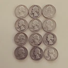 Washington Silver Quarters Lot of 12 Circulated 1939-1964 0.9 Fineness