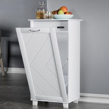 VECELO Tilt Out Kitchen Trash Bin Cabinet, Dog Proof Garbage Can with Wood Holde