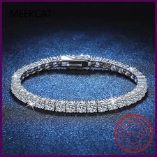 Real 3MM D VVS Moissanite Tennis Bracelet Passes Diamond Sparkling Test Solid.