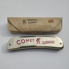 Vintage Hohner Comet 40 Harmonica Key C Gold Toned Red Germany w Original Case