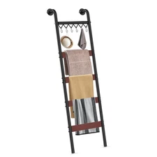Wooden Blanket Ladder, Wall-Leaning Blanket Rack, 5 Tier Ladder Shelf, 5.6 ft...