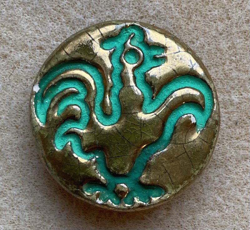 Vintage French Ceramic Button with Rooster & France Backmark