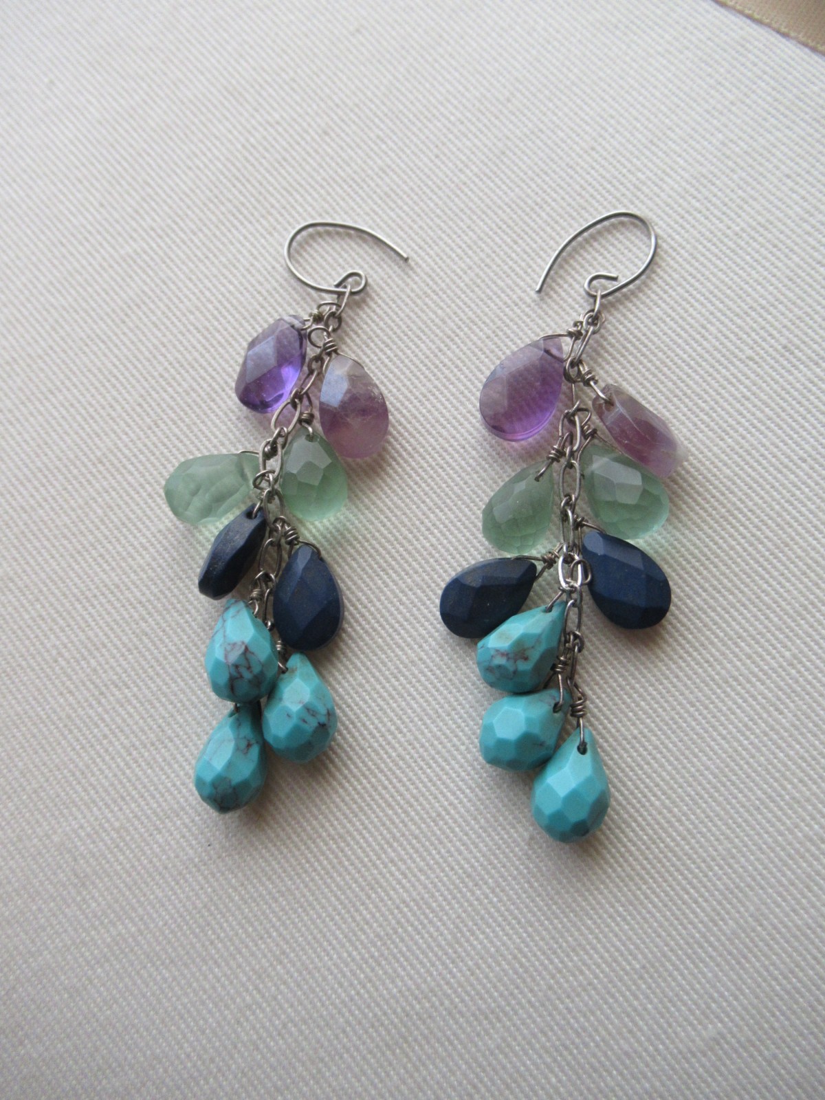 Multi Gemstone Dangle Drop Earrings, Amethyst Per… - image 5