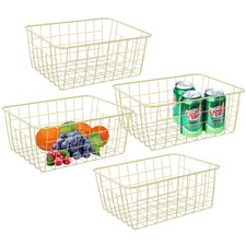 Gold Wire Baskets for Organizing 4 Pack Metal Storage Bins Handles Pantry