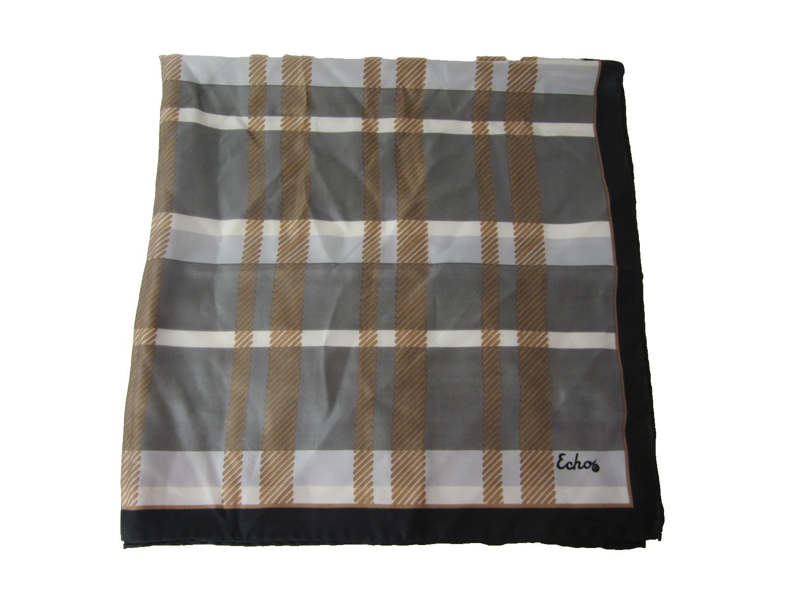 ECHO Gray Plaid Silk Scarf 27 Square Versatile Lightweight Wrap