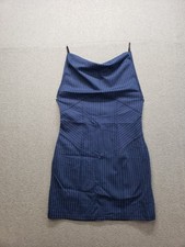 Urban Outfitters Women Mini Dress L Blue Pinstripe Sleeveless Bodycon Racerback
