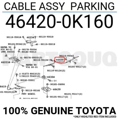 464200K160 Genuine Toyota CABLE ASSY PARKING 46420-0K160 | eBay