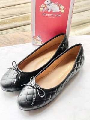 French Sole London Amelie Black Quilted Leather Ballet Bow Flat