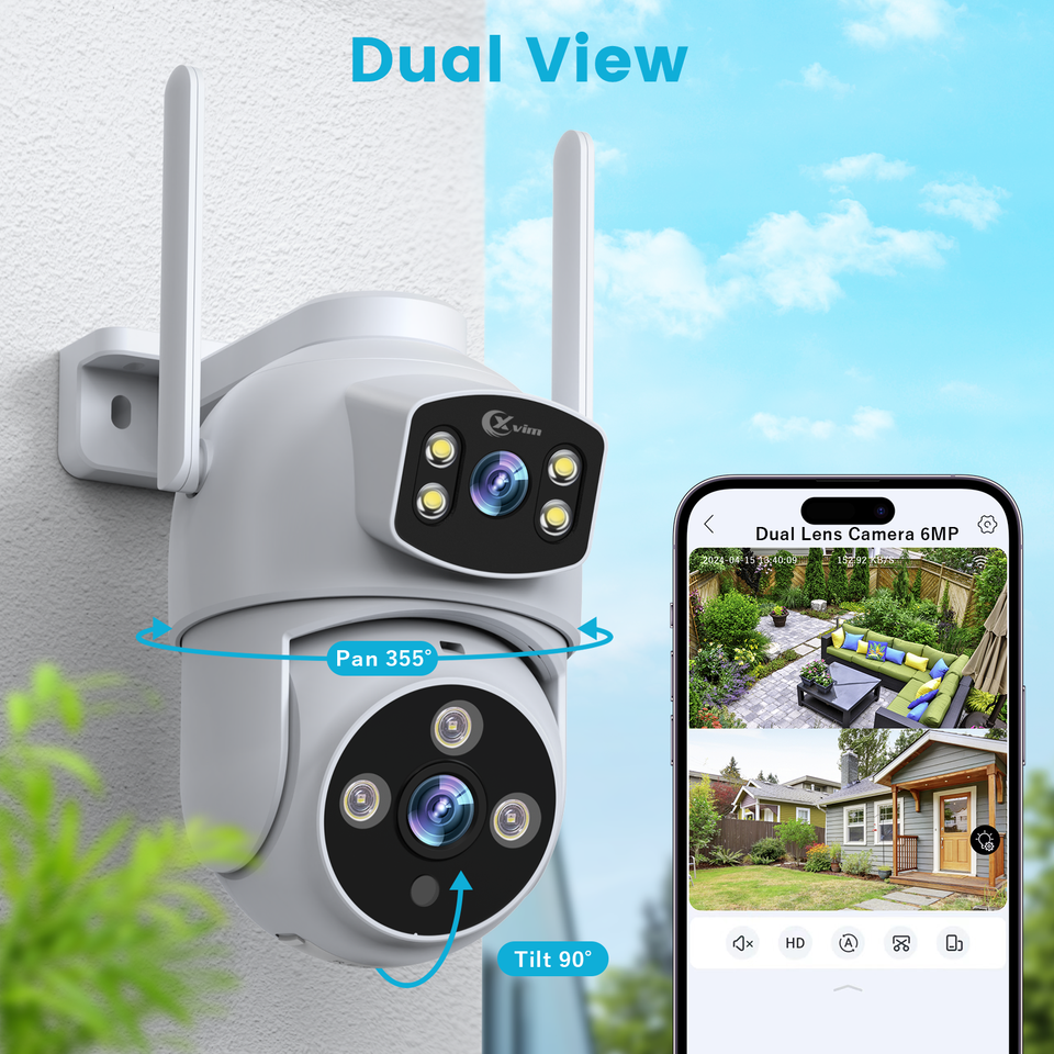 XVIM 6MP WiFi Camera Dual Lens Wireless PTZ Camera Outdoor 360 ...