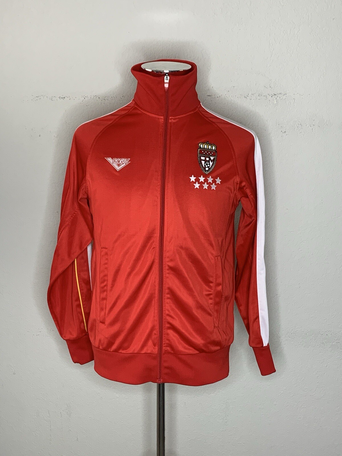 Pony Real Federacion De Futbol De Madrid Spain Soccer Full Zip Red Jacket Sz M