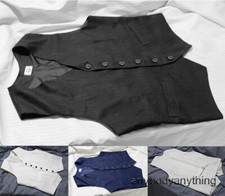 Men's Vintage Cotton Linen Vest Formal Slim Fit Suit Waistcoat Casual Gilet Tops