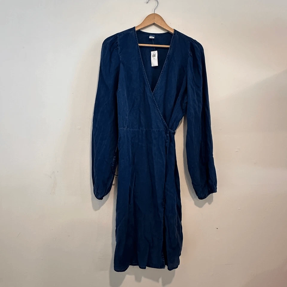 NWT Old Navy Women’s Soft Lyocell Puff Sleeve Jean Mini Wrap Dress Size Large Ta - Image 2 of 4