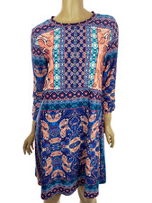 AGB Dress Shift Size M Multi-Color Blue/Orange 3/4 Sleeve Polyester/Spandex