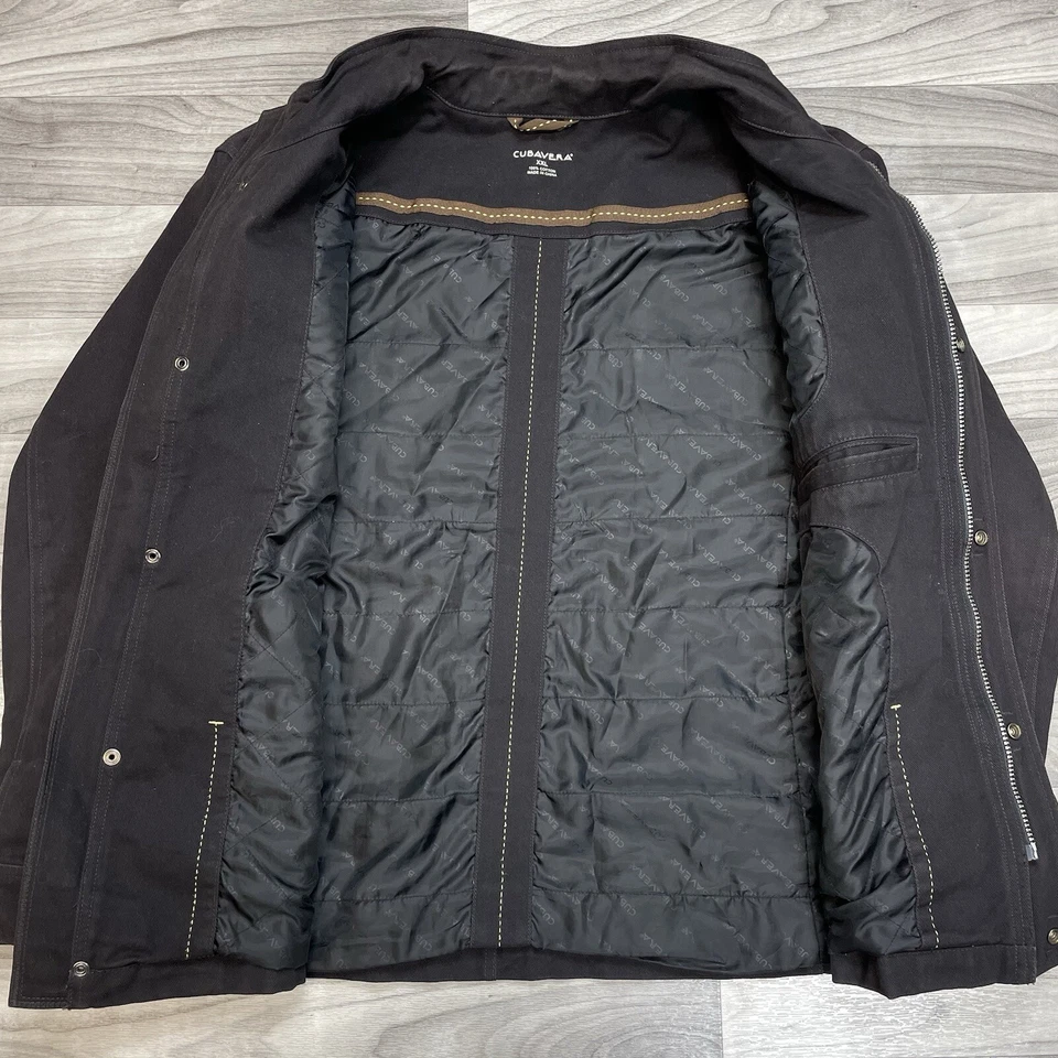 Chaqueta Cubavera Cremallera Completa Tareas Hombres XL Negro Granero Abrigo Bolsillos Logo Foto 4 de 4