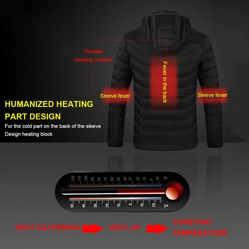 21 Bereiche Herren Beheizte Jacke USB Elektrische Heizung Weste Winter Outdoor Warm Mantel - Bild 5 von 21